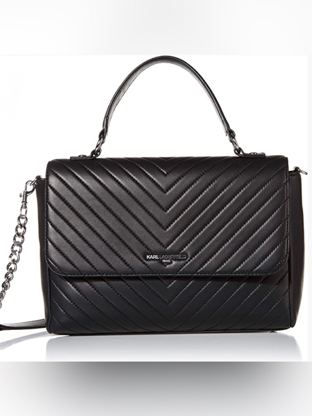 Karl Lagerfeld Charlotte Black Quilted Top-Handle Satchel with Chain Strap NWOT